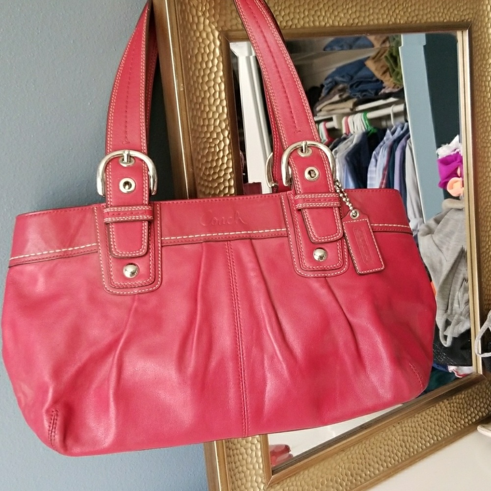 Red leather coach bag